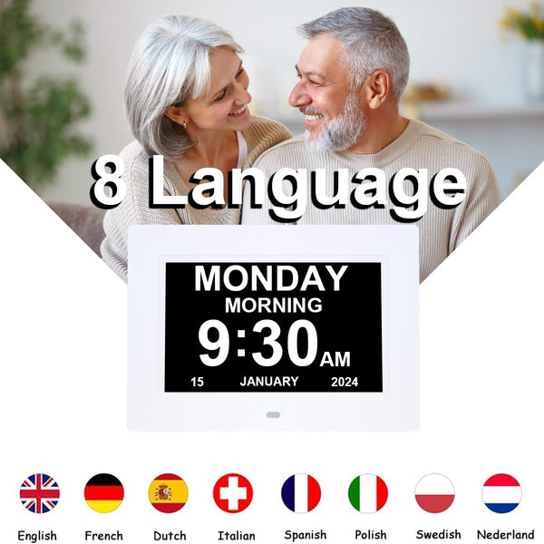 7 Inch Extra Large Day Date Time Digital Day Calendar Clock with Auto-Dimming 12 Alarm Reminders Dementia Clocks for Senior Elderly impaired Vision Memory Loss