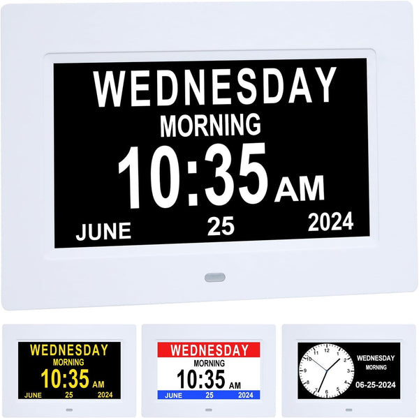 7 Inch Extra Large Day Date Time Digital Day Calendar Clock with Auto-Dimming 12 Alarm Reminders Dementia Clocks for Senior Elderly impaired Vision Memory Loss