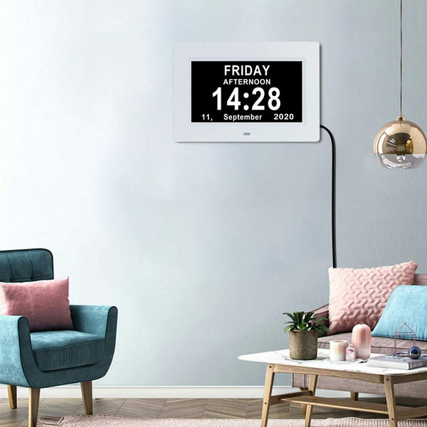 7 Inch Extra Large Day Date Time Digital Day Calendar Clock with Auto-Dimming 12 Alarm Reminders Dementia Clocks for Senior Elderly impaired Vision Memory Loss