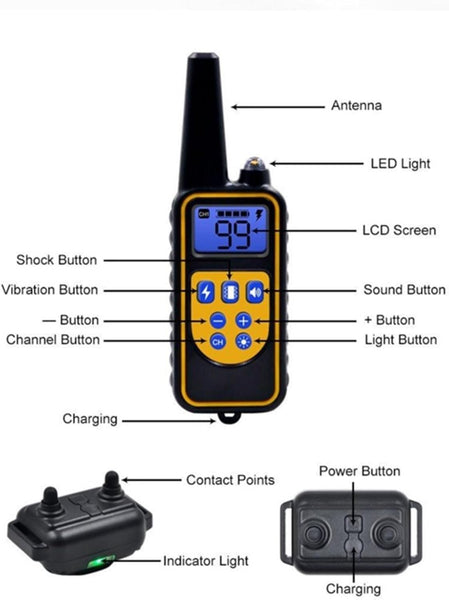 Dog Electric Collar with Remote Control, Dog Training Electric Collar, Waterproof Rechargeable, 800 Meters Dog Electric Collar, LED Lamp, Beep, Vibration, Medium / Large 3 Electronic Collars