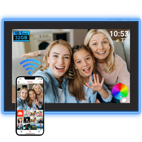 10.1 Inch Smart WiFi Digital Photo Frame 1280x800 IPS LCD Touch Screen, Auto-Rotate Portrait and Landscape, Share Moments Instantly via Frameo App from Anywhere