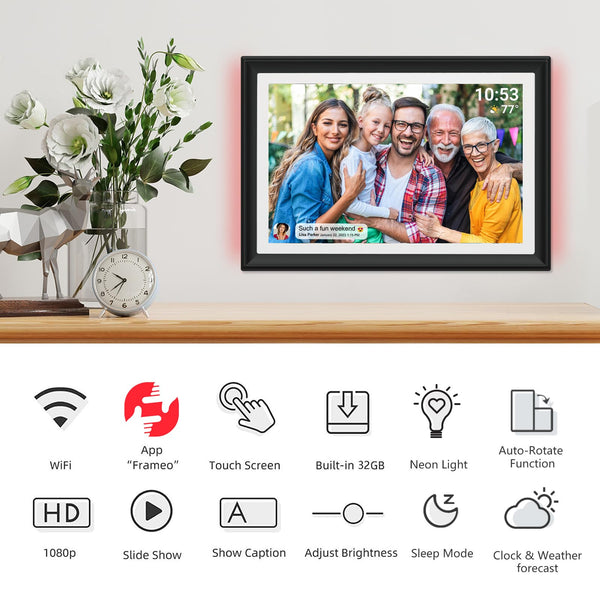 10.1 Inch Smart WiFi Digital Photo Frame 1280x800 IPS LCD Touch Screen, Auto-Rotate Portrait and Landscape, Share Moments Instantly via Frameo App from Anywhere