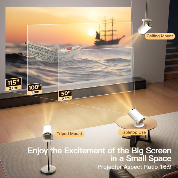 Mini Projector with Wi-Fi 6 & Bluetooth 5.4, 1080P 4K Support Full HD, Auto Keystone 360° Portable Home Cinema Smart Projector for iOS/Android X1