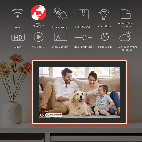 10.1 Inch Smart WiFi Digital Photo Frame 1280x800 IPS LCD Touch Screen, Auto-Rotate Portrait and Landscape, Share Moments Instantly via Frameo App from Anywhere