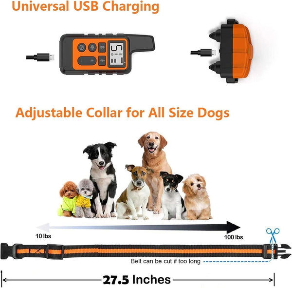 Vibrating Collar for Dogs Electric Dog Collar with Remote Control Long Distance 500M Waterproof 3 Function Modes Suitable for All Types of Dogs