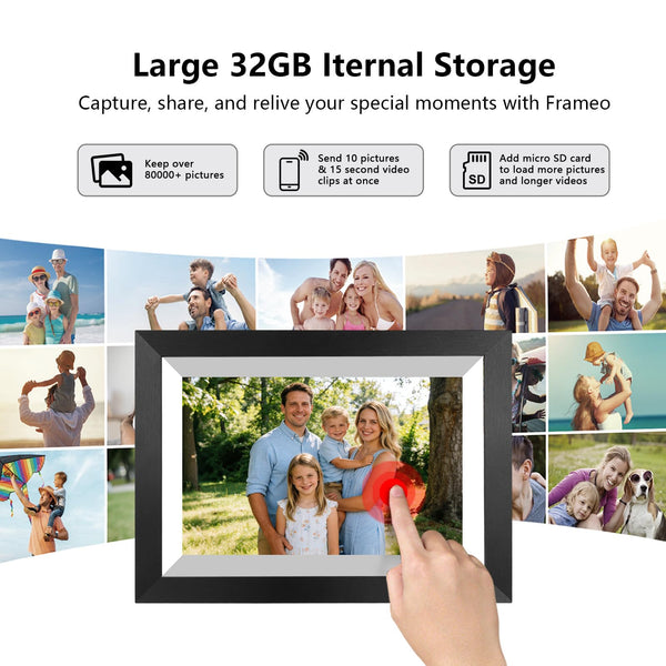 10.1 Inch Smart WiFi Digital Photo Frame 1280x800 IPS LCD Touch Screen, Auto-Rotate Portrait and Landscape, Share Moments Instantly via Frameo App from Anywhere