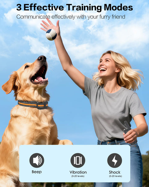 Dog Shock Collar with Remote Control for Small Medium Large Dogs, 3300FT Waterproof Rechargeable Dog Training Collar with 20 Adjustable Shock & Vibration Levels, Beep, LED Light & Safety Lock