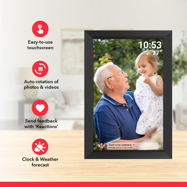10.1 Inch Smart WiFi Digital Photo Frame 1280x800 IPS LCD Touch Screen, Auto-Rotate Portrait and Landscape, Share Moments Instantly via Frameo App from Anywhere
