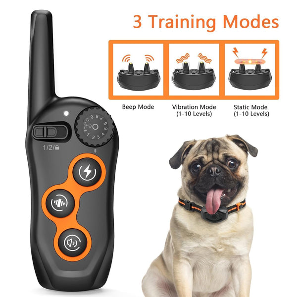 Dog Training Collar with 2 Collars,  IPX7 Waterproof Dog Shock Collar with Remote Range 1300ft  for Small Medium Large Dogs