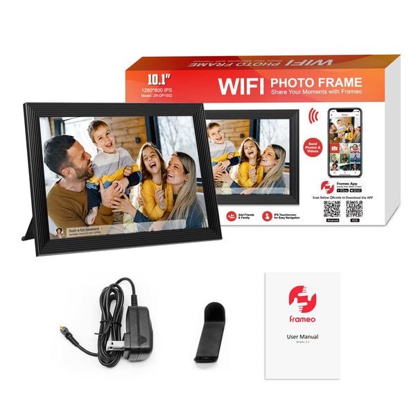 10.1 Inch Smart WiFi Digital Photo Frame 1280x800 IPS LCD Touch Screen, Auto-Rotate Portrait and Landscape, Share Moments Instantly via Frameo App from Anywhere