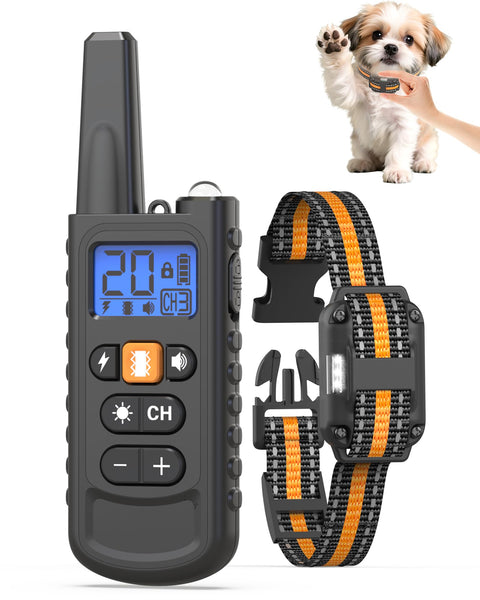 Dog Shock Collar with Remote Control for Small Medium Large Dogs, 3300FT Waterproof Rechargeable Dog Training Collar with 20 Adjustable Shock & Vibration Levels, Beep, LED Light & Safety Lock