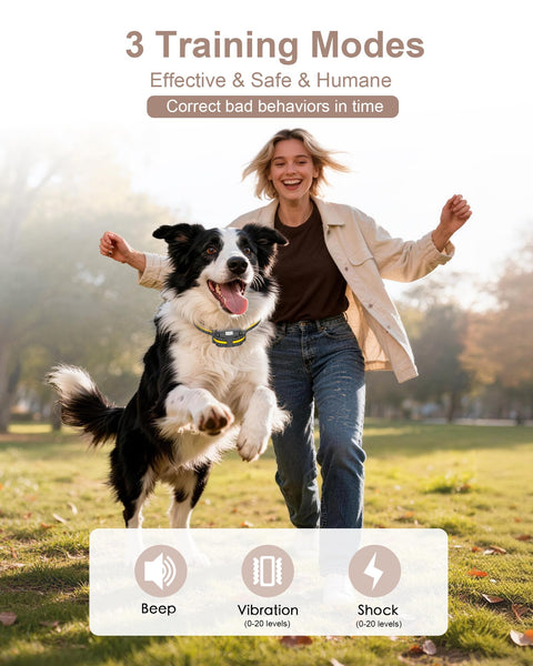 Dog Shock Collar with Remote Control for Small Medium Large Dogs, 3300FT Waterproof Rechargeable Dog Training Collar with 20 Adjustable Shock & Vibration Levels, Beep, LED Light & Safety Lock