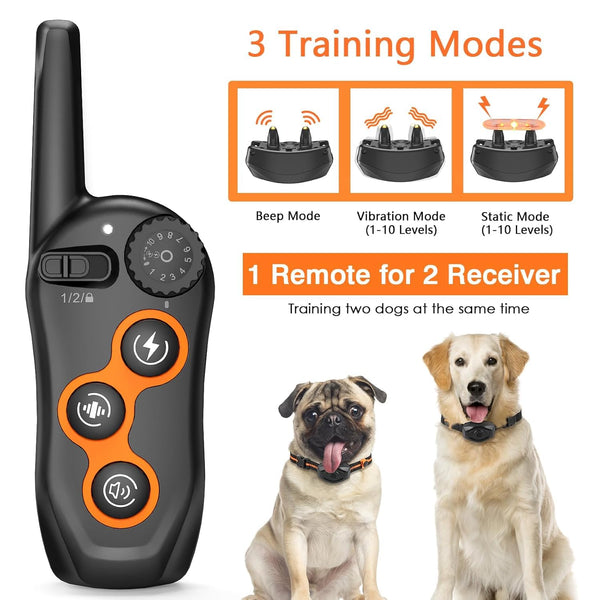 Dog Training Collar with 2 Collars,  IPX7 Waterproof Dog Shock Collar with Remote Range 1300ft  for Small Medium Large Dogs