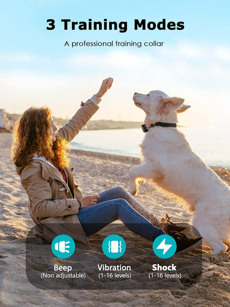 Shock Collar for Dogs - Waterproof Rechargeable Dog Electric Training Collar with Remote for Small Medium Large Dogs with Beep, Vibration, Safe Shock Modes (8-120 Lbs)