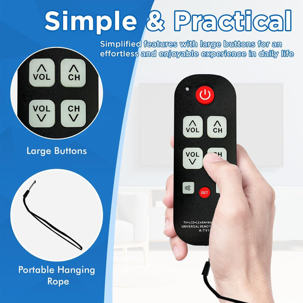 Big Button TV Remote for Seniors and Elderly, Easy to Use Universal Remote with Learning Function and Quick Setup for TV Watching