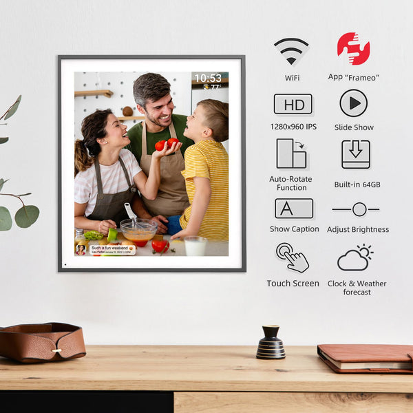 10.1 Inch Smart WiFi Digital Photo Frame 1280x800 IPS LCD Touch Screen, Auto-Rotate Portrait and Landscape, Share Moments Instantly via Frameo App from Anywhere