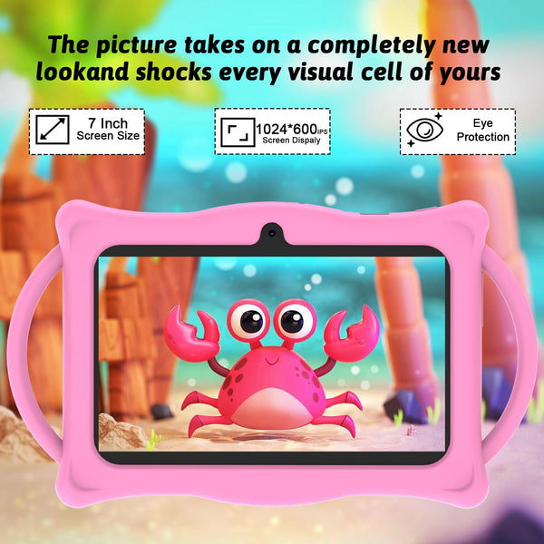 Android Kids Tablet 7 inch Tablets for Kids, 4GB RAM 32GB ROM Quad Core Toddler Tablet with Shockproof Case, Parental Control, WiFi, Bluetooth, 3000mAh Battery, Dual Camera, Educational, Game, Blue