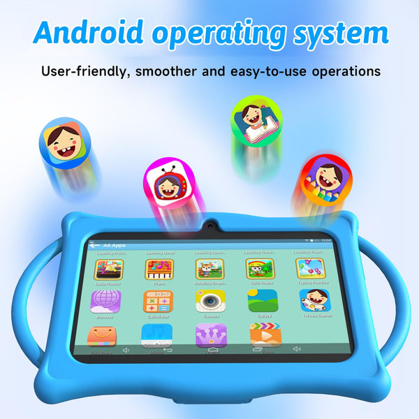 Android Kids Tablet 7 inch Tablets for Kids, 4GB RAM 32GB ROM Quad Core Toddler Tablet with Shockproof Case, Parental Control, WiFi, Bluetooth, 3000mAh Battery, Dual Camera, Educational, Game, Blue