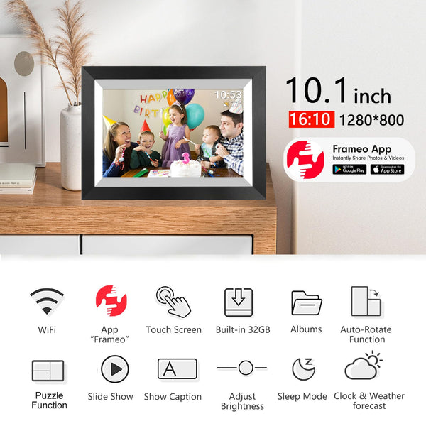 10.1 Inch Smart WiFi Digital Photo Frame 1280x800 IPS LCD Touch Screen, Auto-Rotate Portrait and Landscape, Share Moments Instantly via Frameo App from Anywhere