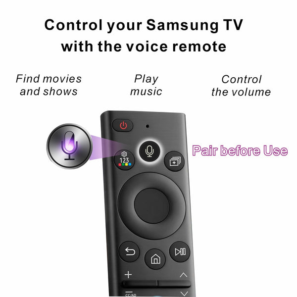 Replacement for Samsung Remote Control for Smart TV, SolarCell Samsung TV Remote 2026-2019, Rechargeable, Universal, Voice Control, Bluetooth, USB-C Fast Charging