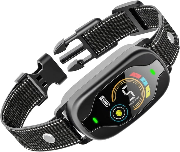 Smart Bark Collar Rechargeable Dogs, Color Display, 25 in 63.5 cm Reflective Nylon Strap, Waterproof Anti Barking Device