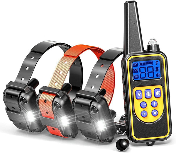 Dog Electric Collar with Remote Control, Dog Training Electric Collar, Waterproof Rechargeable, 800 Meters Dog Electric Collar, LED Lamp, Beep, Vibration, Medium / Large 3 Electronic Collars