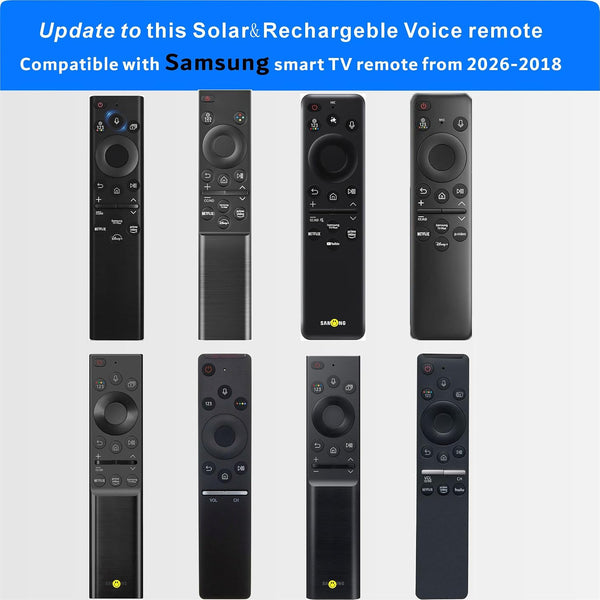 Replacement for Samsung Remote Control for Smart TV, SolarCell Samsung TV Remote 2026-2019, Rechargeable, Universal, Voice Control, Bluetooth, USB-C Fast Charging