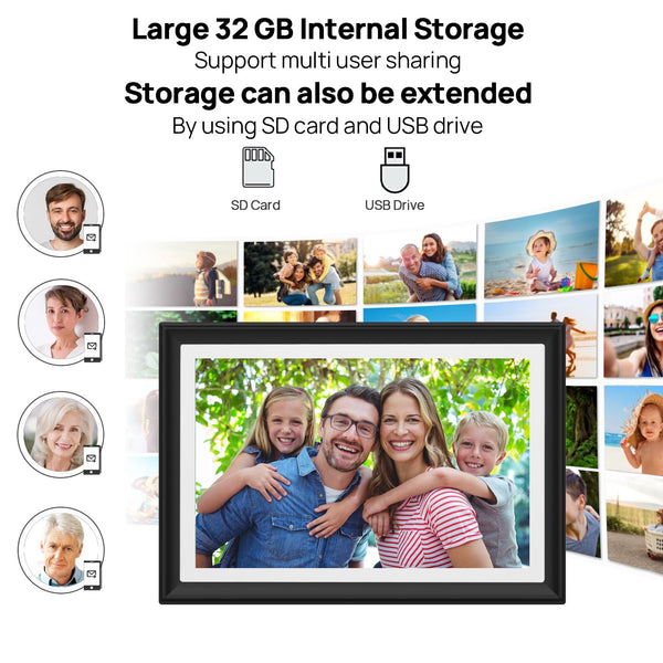10.1 Inch Smart WiFi Digital Photo Frame 1280x800 IPS LCD Touch Screen, Auto-Rotate Portrait and Landscape, Share Moments Instantly via Frameo App from Anywhere