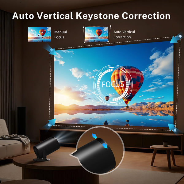 Mini Projector with Wi-Fi 6 & Bluetooth 5.4, 1080P 4K Support Full HD, Auto Keystone 360° Portable Home Cinema Smart Projector for iOS/Android X1