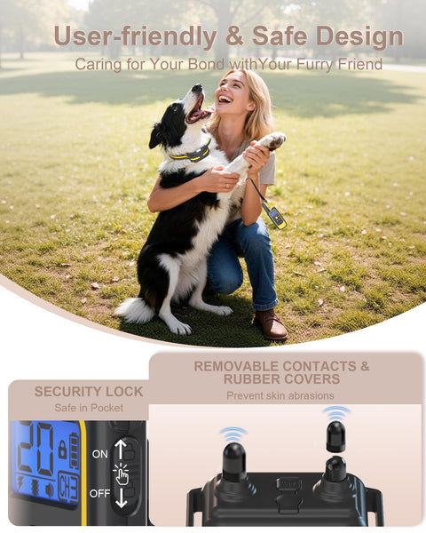 Dog Shock Collar with Remote Control for Small Medium Large Dogs, 3300FT Waterproof Rechargeable Dog Training Collar with 20 Adjustable Shock & Vibration Levels, Beep, LED Light & Safety Lock