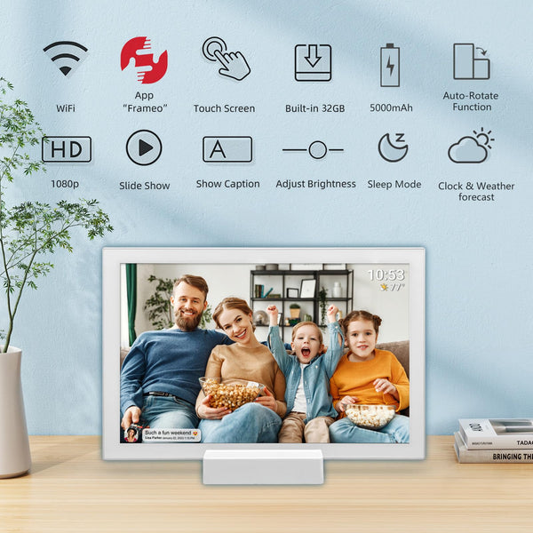 10.1 Inch Smart WiFi Digital Photo Frame 1280x800 IPS LCD Touch Screen, Auto-Rotate Portrait and Landscape, Share Moments Instantly via Frameo App from Anywhere