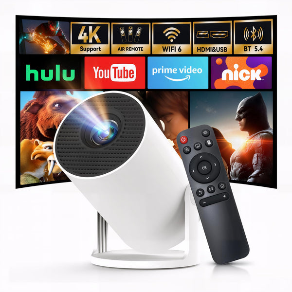 Mini Projector with Wi-Fi 6 & Bluetooth 5.4, 1080P 4K Support Full HD, Auto Keystone 360° Portable Home Cinema Smart Projector for iOS/Android X1