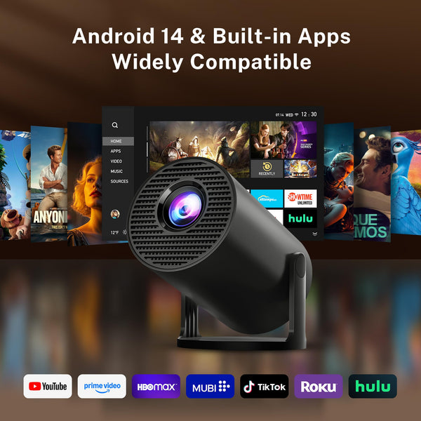 Mini Projector with Wi-Fi 6 & Bluetooth 5.4, 1080P 4K Support Full HD, Auto Keystone 360° Portable Home Cinema Smart Projector for iOS/Android X1