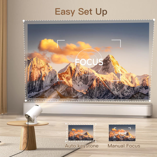 Mini Projector with Wi-Fi 6 & Bluetooth 5.4, 1080P 4K Support Full HD, Auto Keystone 360° Portable Home Cinema Smart Projector for iOS/Android X1