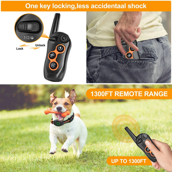 Dog Training Collar with 1 Collar,  IPX7 Waterproof Dog Shock Collar with Remote Range 1300ft  for Small Medium Large Dogs