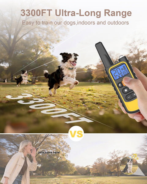 Dog Shock Collar with Remote Control for Small Medium Large Dogs, 3300FT Waterproof Rechargeable Dog Training Collar with 20 Adjustable Shock & Vibration Levels, Beep, LED Light & Safety Lock