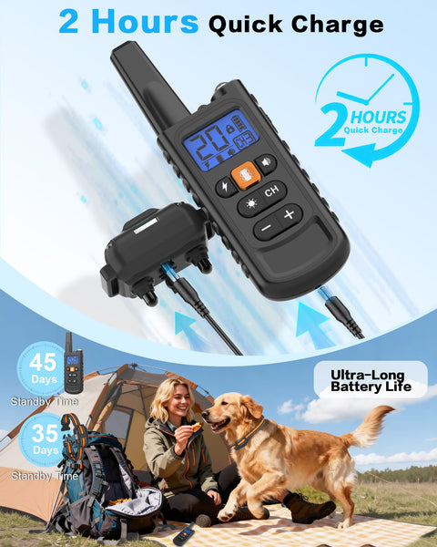 Dog Shock Collar with Remote Control for Small Medium Large Dogs, 3300FT Waterproof Rechargeable Dog Training Collar with 20 Adjustable Shock & Vibration Levels, Beep, LED Light & Safety Lock